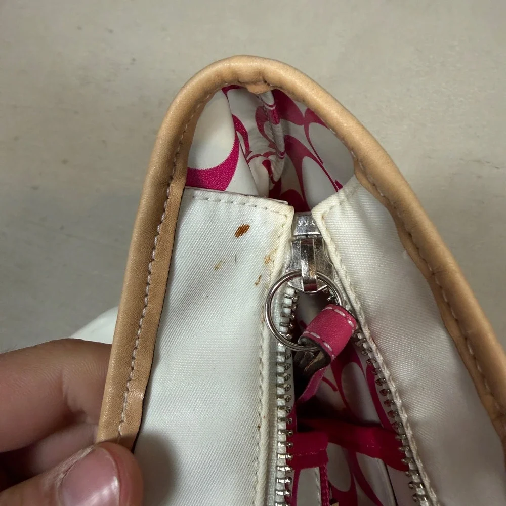 Coach 6261 reversable White Canvas Tote Bag Brown Stripe Pink Leather vtg Y2K - Picture 7 of 7